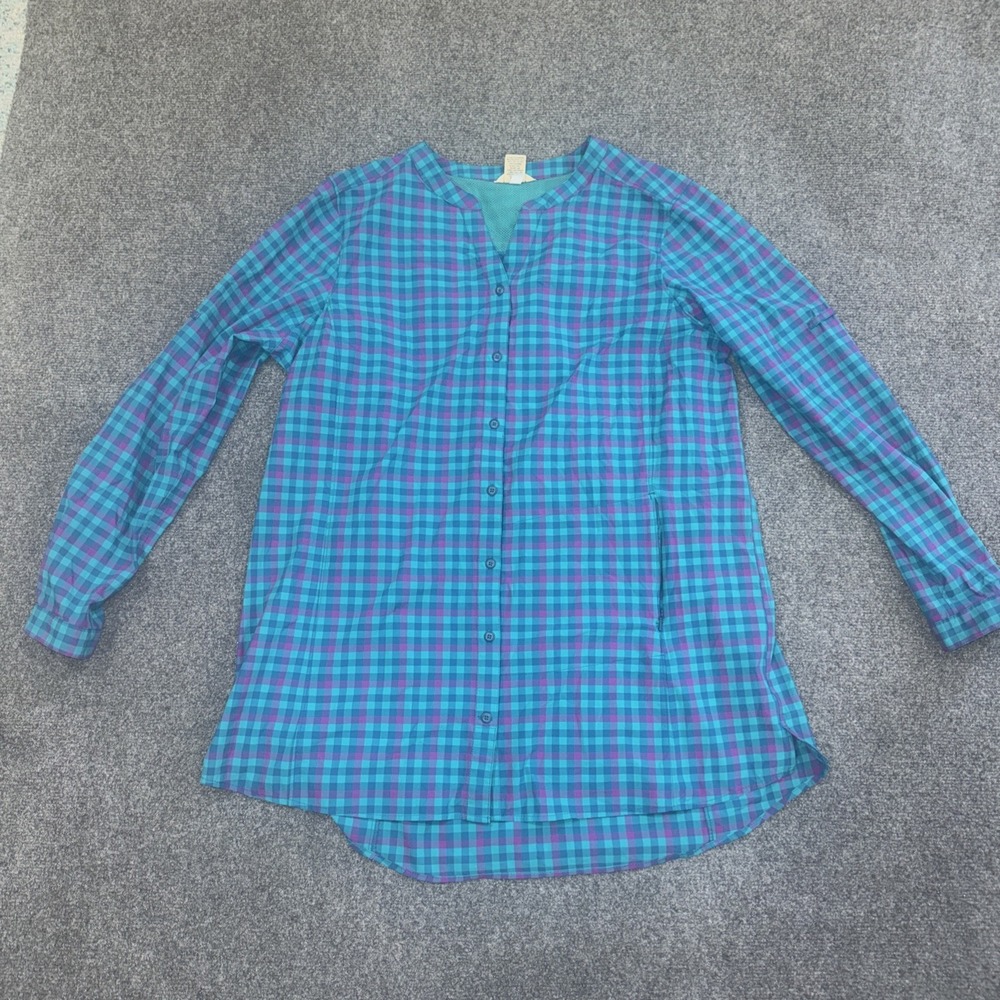 Duluth Trading Co Women's XL Purple Green Plaid Sidewinder Tunic Top